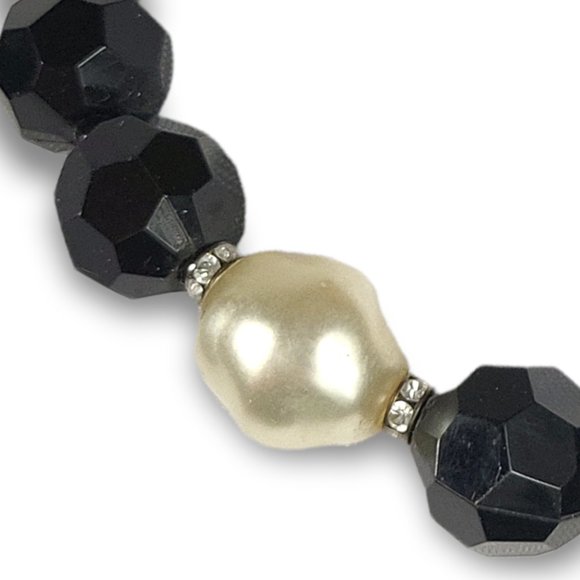 90’s Choker Chunky Showy Faux Pearls Crystal Diamonds - Picture 4 of 7